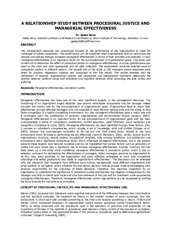 (PDF) A Relationship Study Between Procedural Justice And Managerial ...