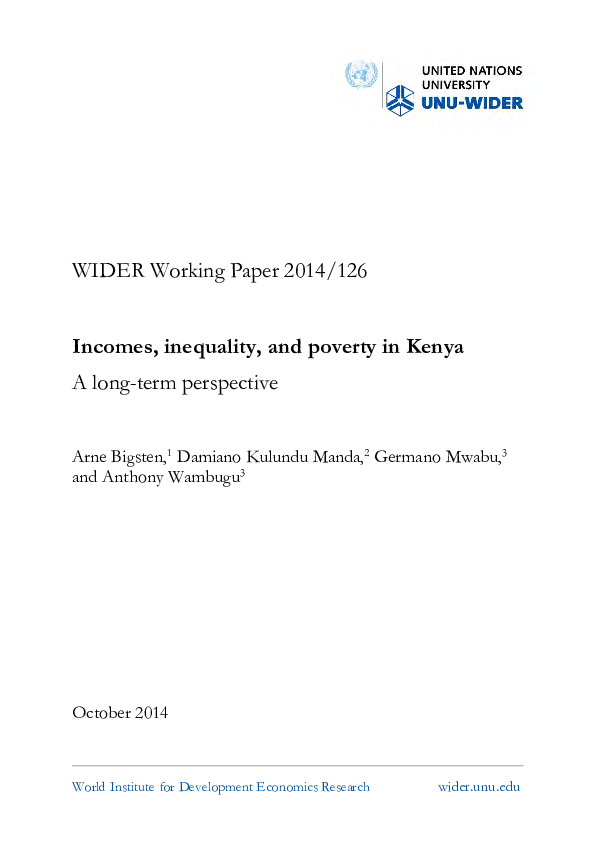 (PDF) Incomes, inequality, and poverty in Kenya: A long-term perspective