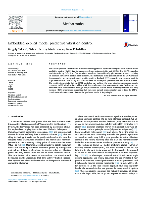 (PDF) Embedded explicit model predictive vibration control