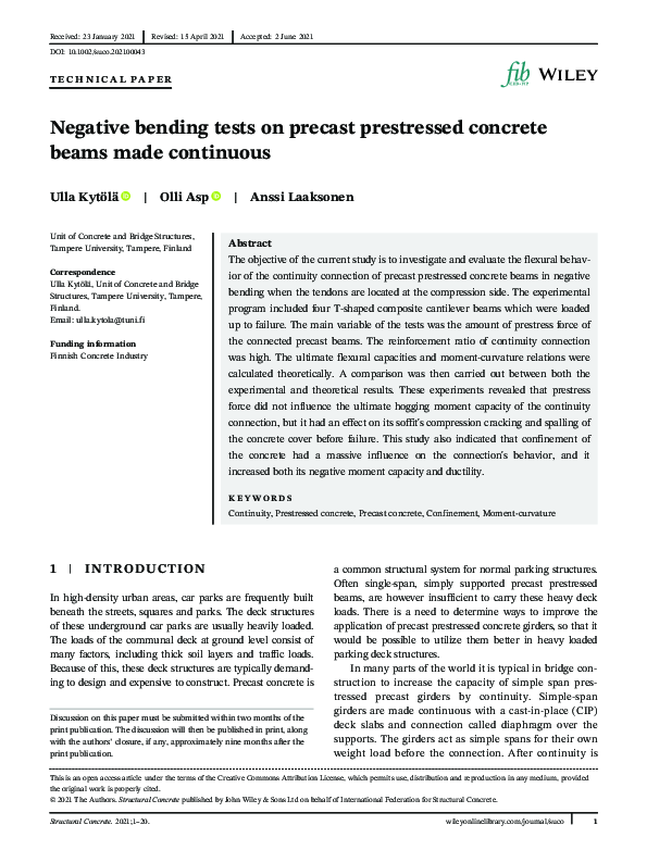 (PDF) Negative bending tests on precast prestressed concrete beams made ...