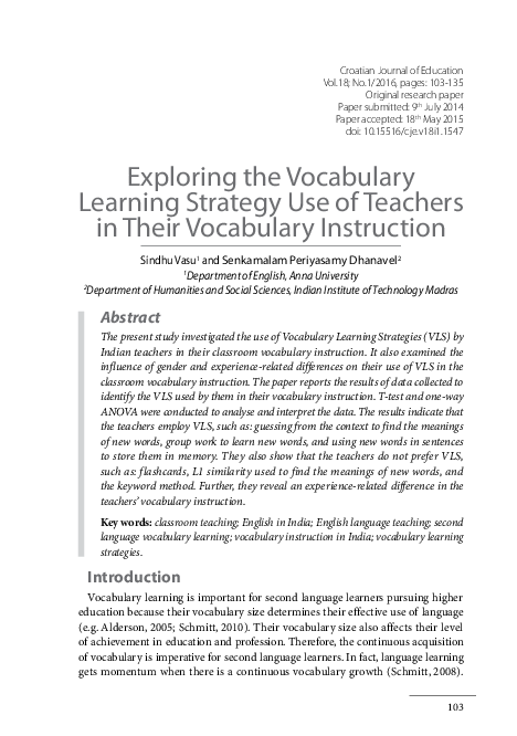 (PDF) Exploring the Vocabulary Learning Strategy Use of Teachers in ...