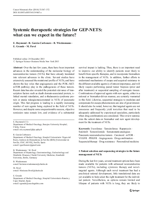 (PDF) Systemic therapeutic strategies for GEP-NETS: what can we expect ...