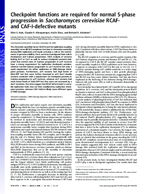 (PDF) Checkpoint functions are required for normal S-phase progression ...