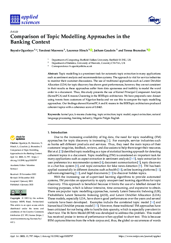 (PDF) Comparison of Topic Modelling Approaches in the Banking Context