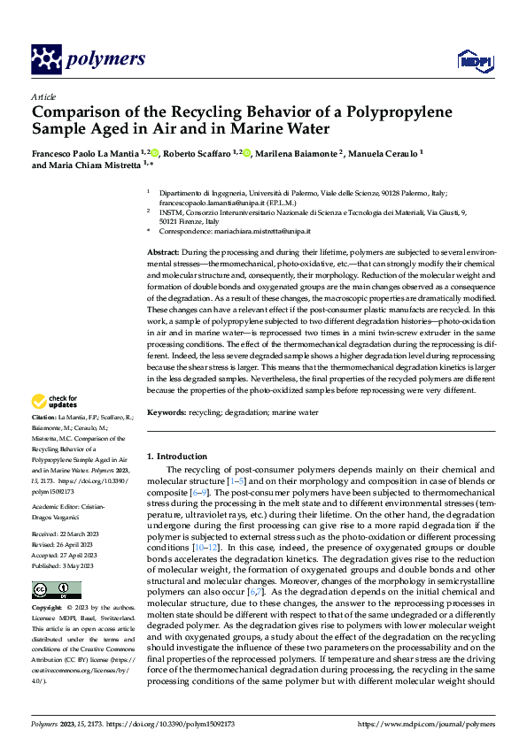 (PDF) Comparison of the Recycling Behavior of a Polypropylene Sample ...