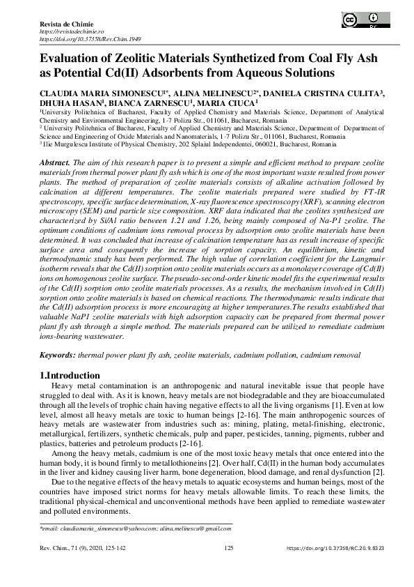 (PDF) Evaluation of Zeolitic Materials Synthetized from Coal Fly Ash as ...