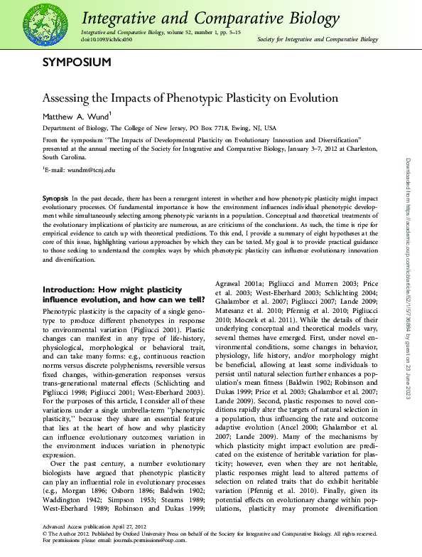 (PDF) Assessing the Impacts of Phenotypic Plasticity on Evolution
