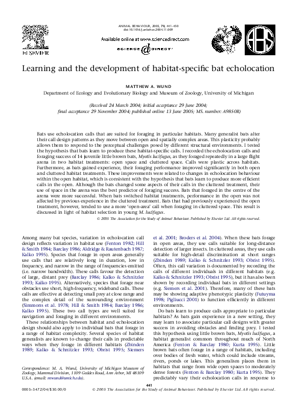 (PDF) Learning and the development of habitat-specific bat echolocation