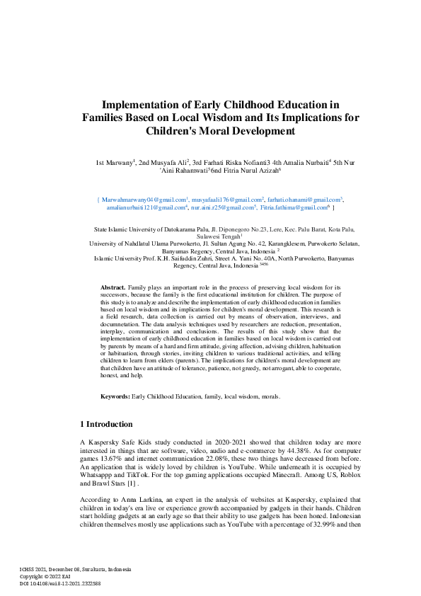 Pdf Implementation Of Early Childhood Education In Families Based On