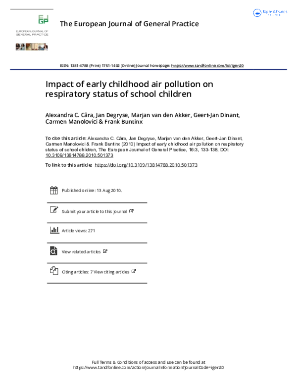 (PDF) Impact of early childhood air pollution on respiratory status of ...
