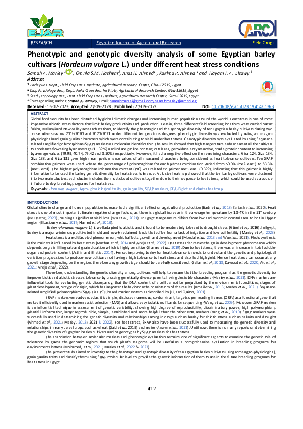 (PDF) Phenotypic and genotypic diversity analysis of some Egyptian ...