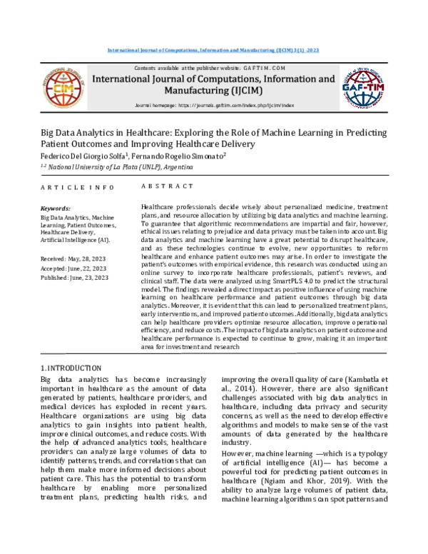 (PDF) Big Data Analytics in Healthcare: Exploring the Role of Machine ...