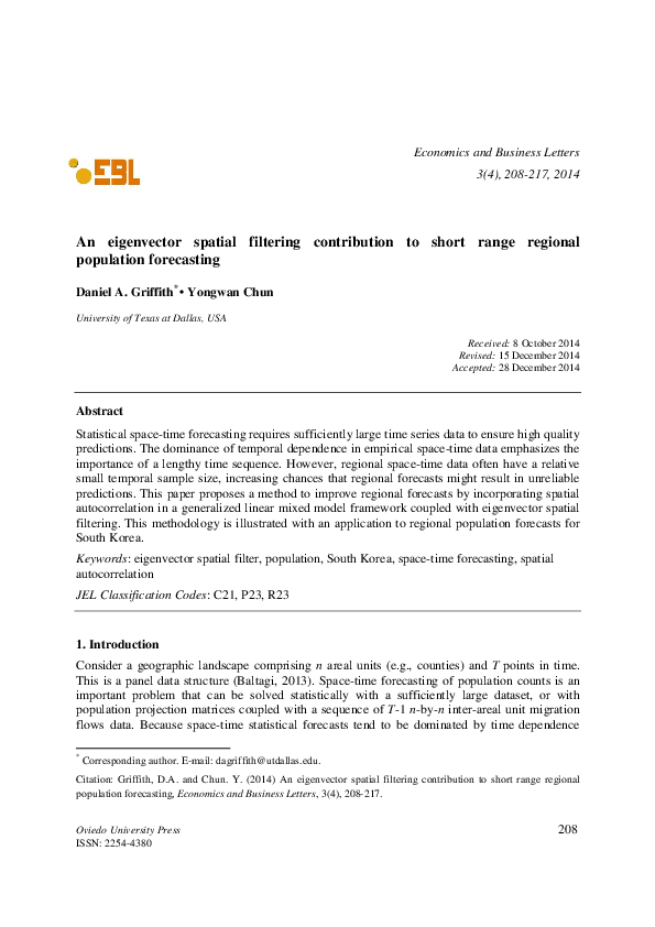 (PDF) An eigenvector spatial filtering contribution to short range ...