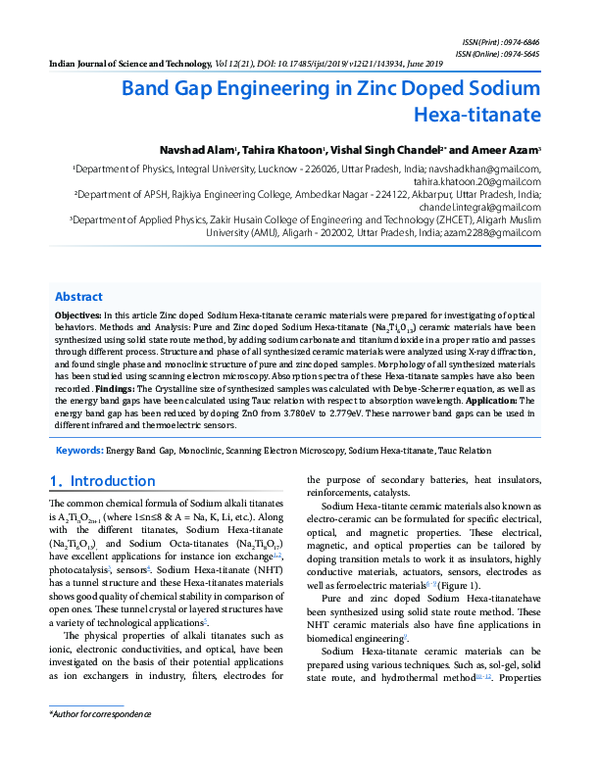 PDF) Band Gap Engineering in Zinc Doped Sodium Hexa-titanate