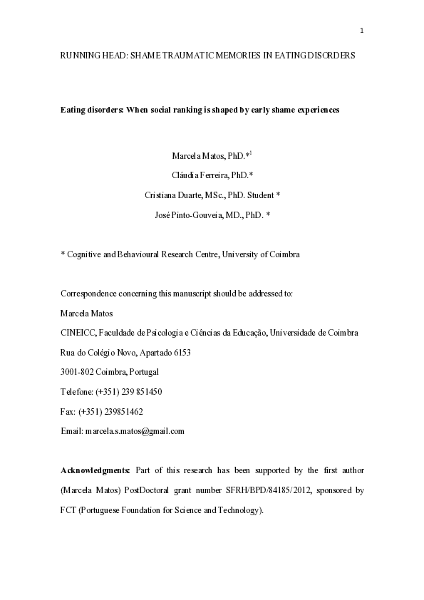 Pdf Shame Traumatic Memories In Eating Disorders Eating Disorders