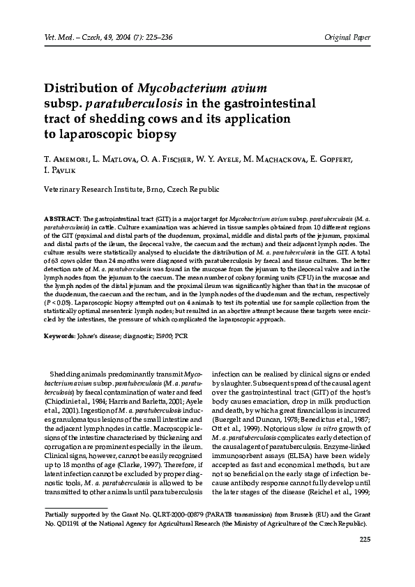 (PDF) Distribution of Mycobacterium avium subsp. paratuberculosis in ...