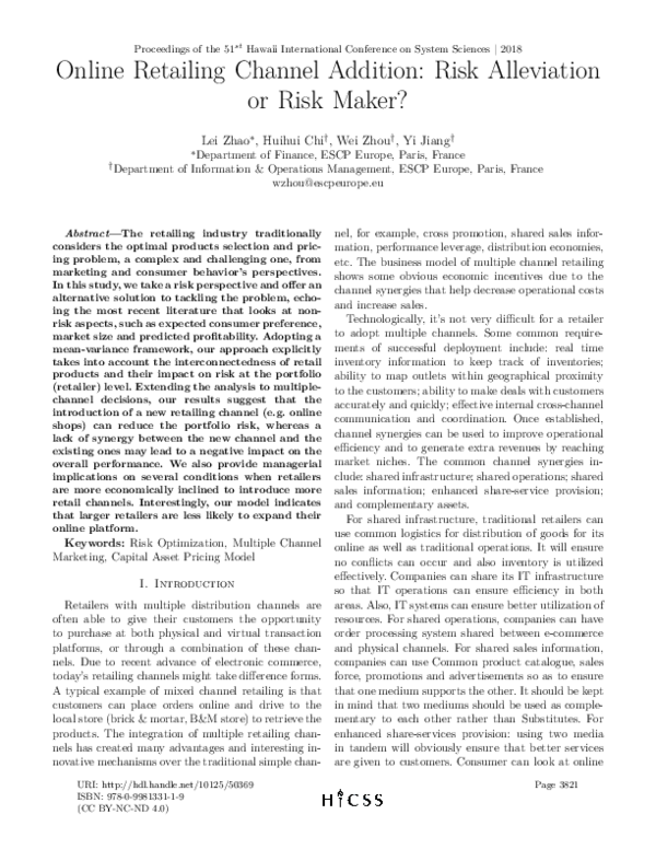 (PDF) Online Retailing Channel Addition: Risk Alleviation or Risk Maker?