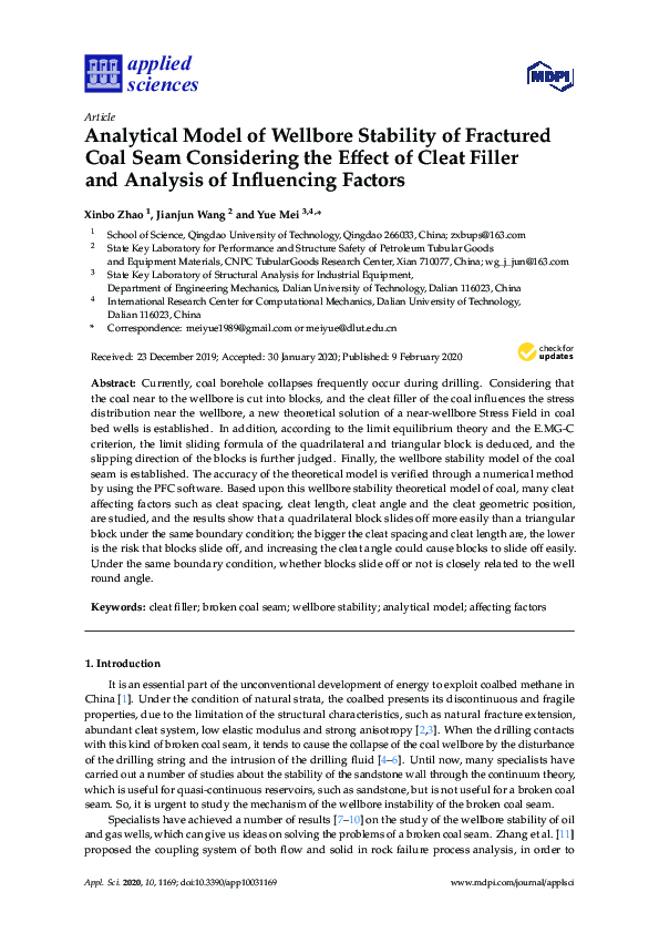 (PDF) Analytical Model of Wellbore Stability of Fractured Coal Seam ...