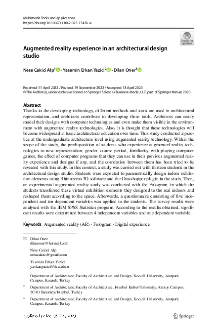 (PDF) Augmented reality experience in an architectural design studio