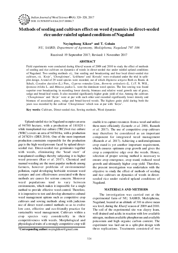 (PDF) Methods of seeding and cultivars effect on weed dynamics in ...