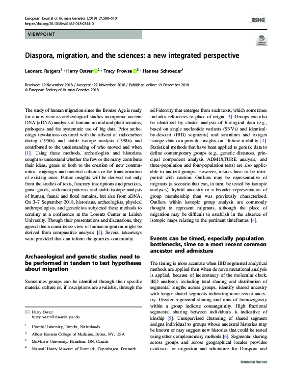 (PDF) Diaspora, migration, and the sciences: a new integrated perspective