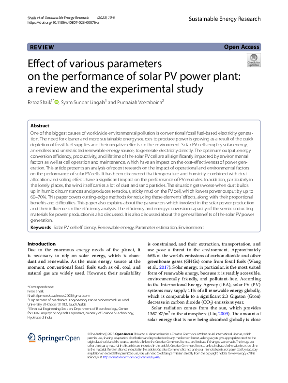(PDF) Effect of various parameters on the performance of solar PV power ...