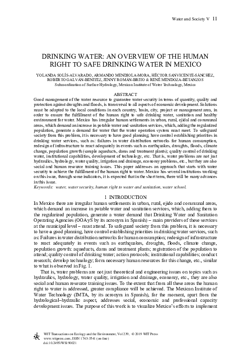 (PDF) Drinking Water An Overview of the Human Right to Safe Drinking Water in Mexico Jenny
