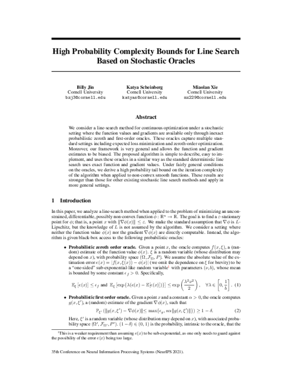 (PDF) High Probability Complexity Bounds for Line Search Based on ...