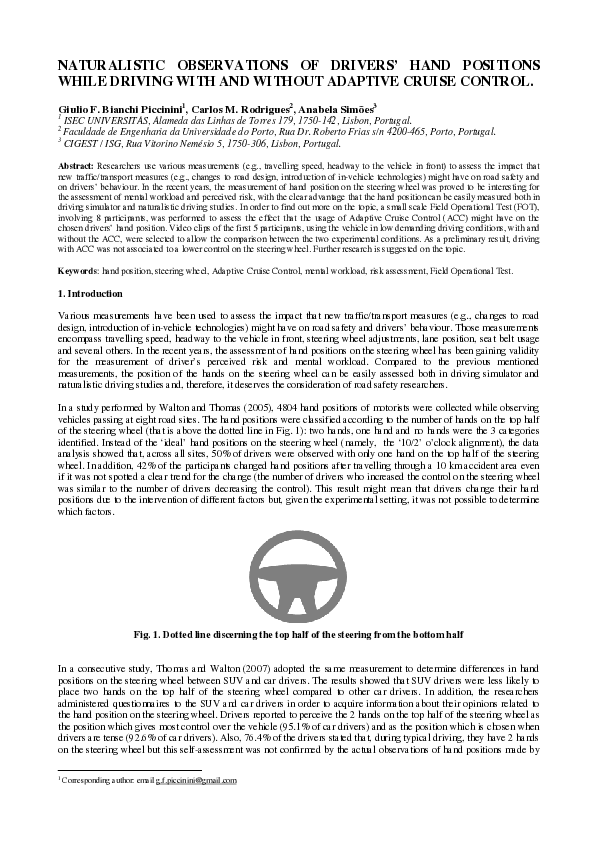 (PDF) Naturalistic Observations of Drivers' Hand Positions While ...