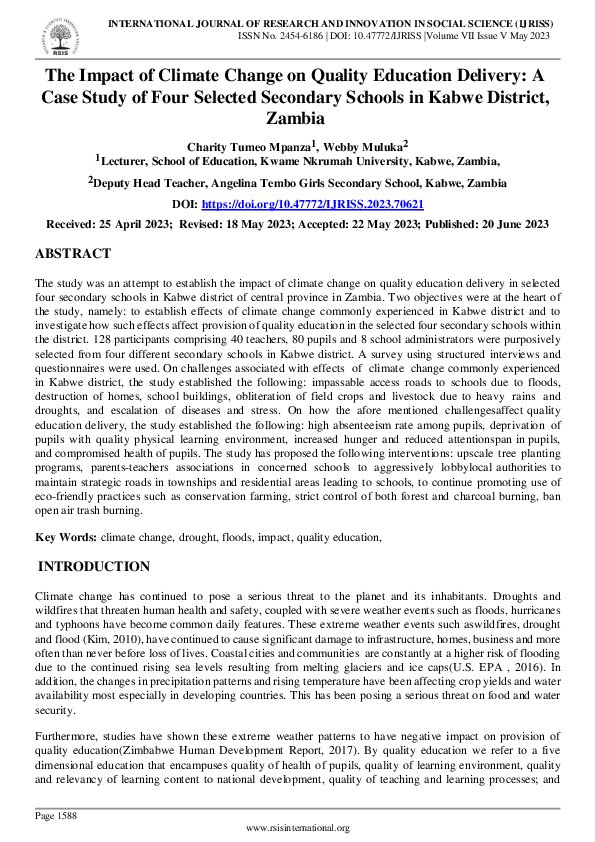 (PDF) The Impact of Climate Change on Quality Education Delivery: A ...