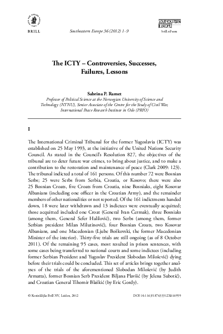 (PDF) The ICTY - Controversies, Successes, Failures, Lessons