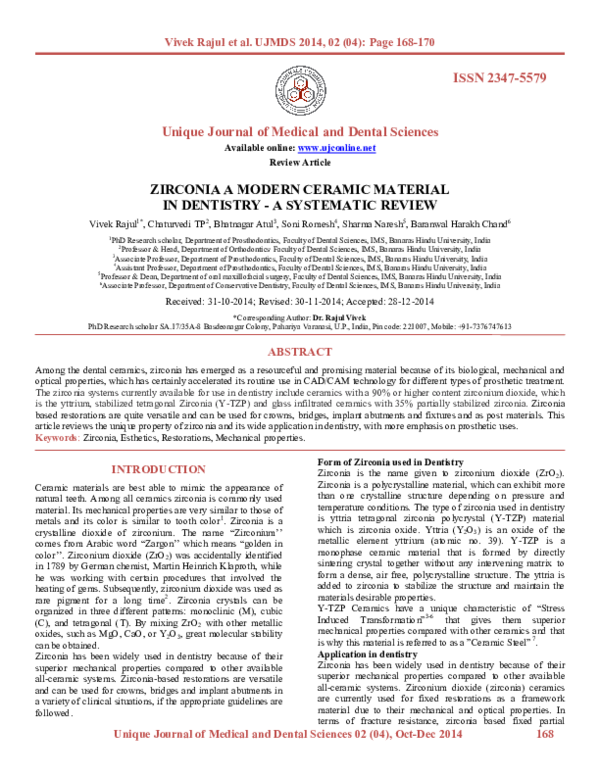 (PDF) Zirconia a Modern Ceramic Material in Dentistry - a Systematic Review