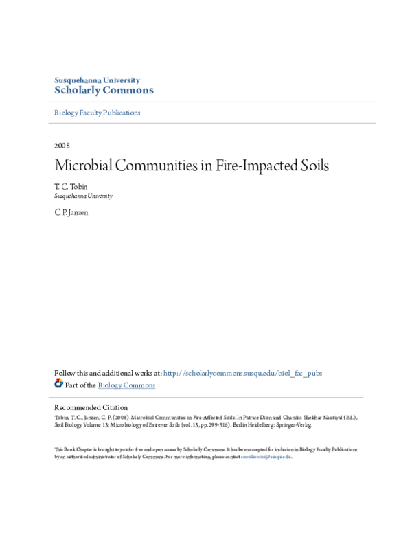 (PDF) Microbial Communities in FireAffected Soils Tammy Tobin