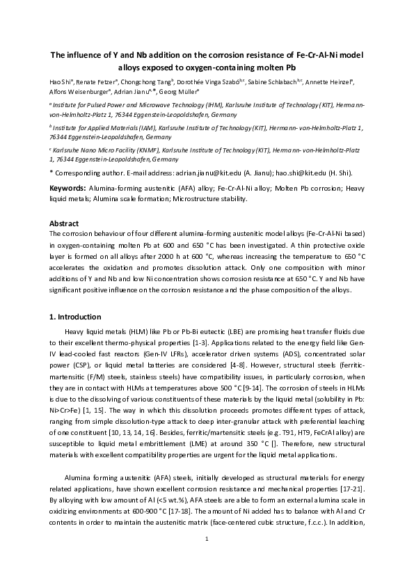 (PDF) The influence of Y and Nb addition on the corrosion resistance of ...