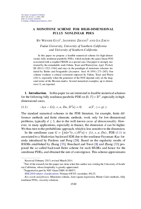 (PDF) A monotone scheme for high-dimensional fully nonlinear PDEs