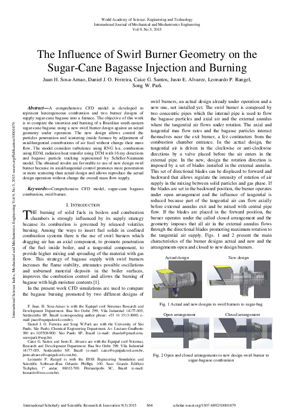 (PDF) The Influence Of Swirl Burner Geometry On The Sugar-Cane Bagasse ...