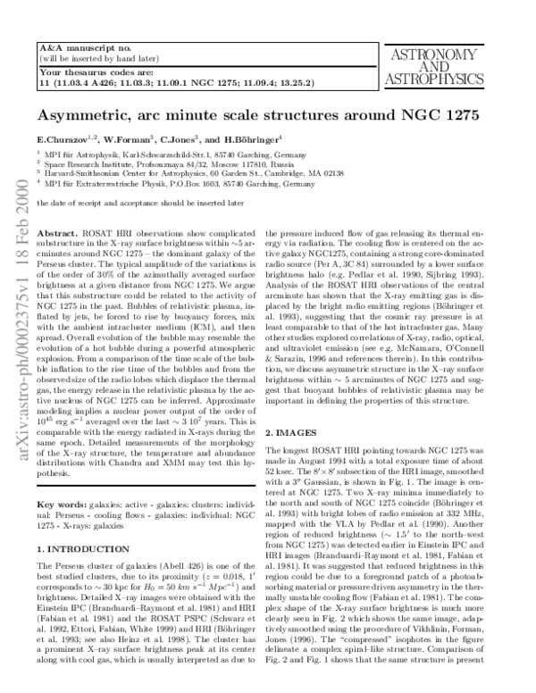 (PDF) Asymmetric, arc minute scale structures around NGC 1275 | William ...