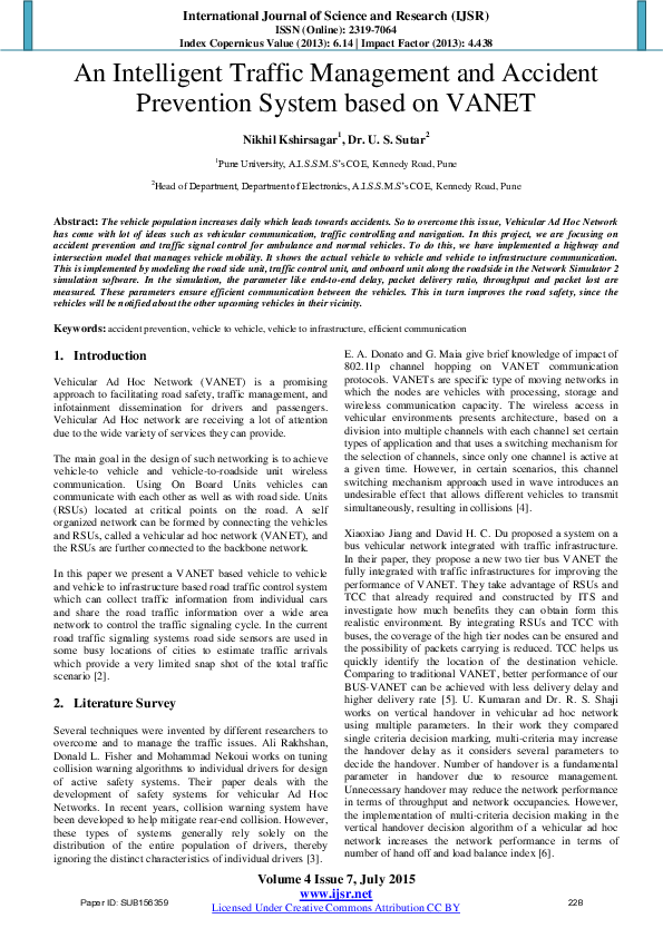 (PDF) An Intelligent Traffic Management and Accident Prevention System ...