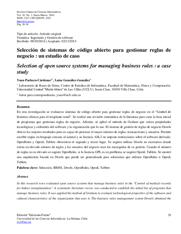 (PDF) Selection of open source systems for managing business rules : a ...