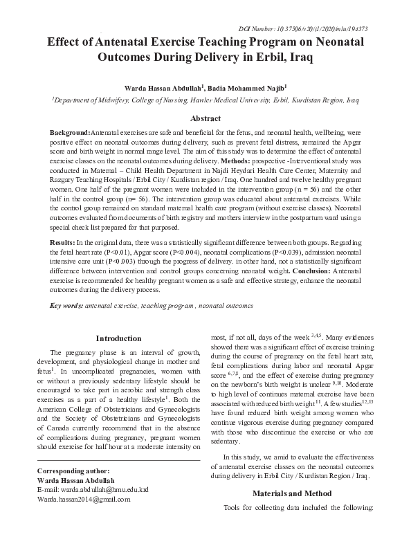 (PDF) Effect of Antenatal Exercise Teaching Program on Neonatal ...