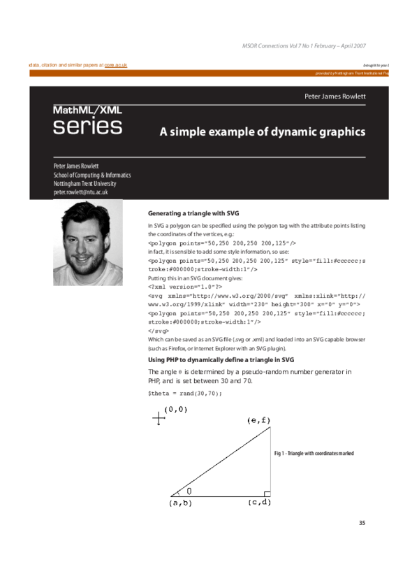 (PDF) MathML/XML series: a simple example of dynamic graphics