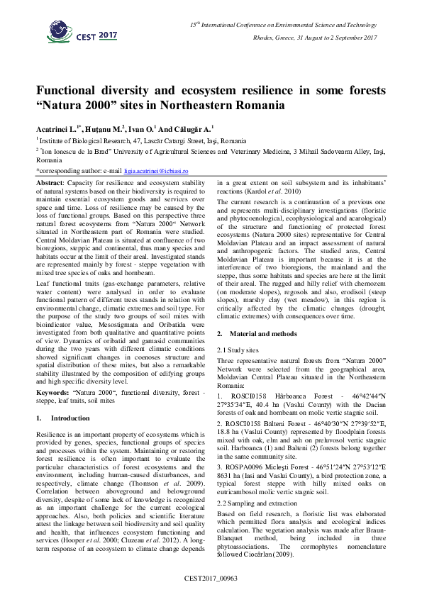 (PDF) Functional diversity and ecosystem resilience in some forests ...