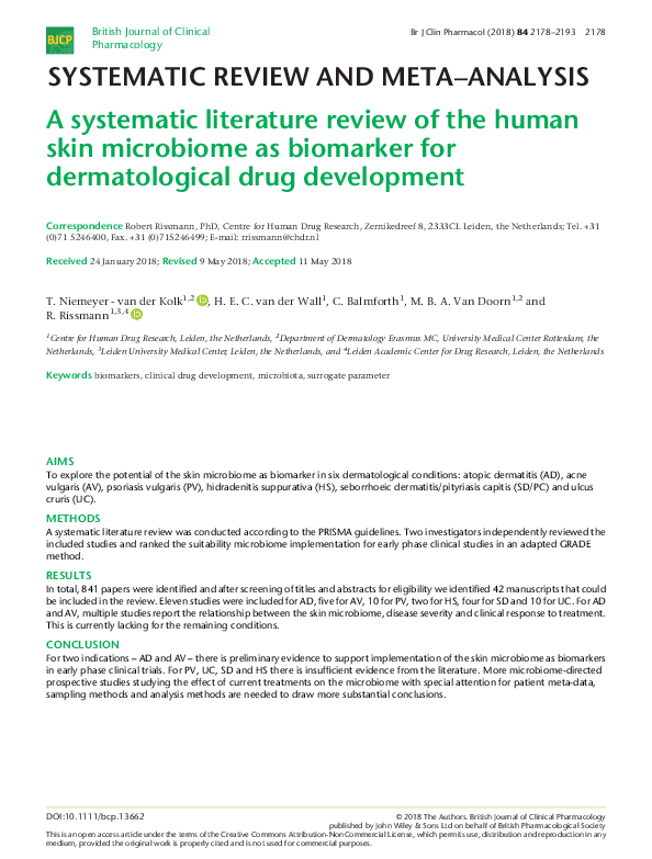 (PDF) A systematic literature review of the human skin microbiome as ...