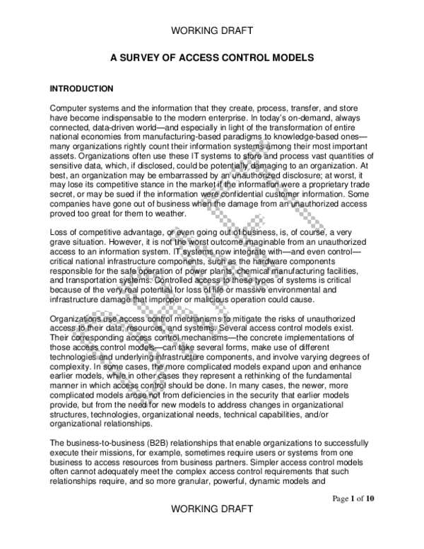 (PDF) Survey on access control models