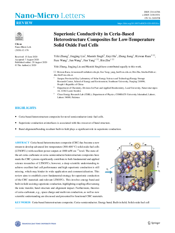 (PDF) Superionic Conductivity in Ceria-Based Heterostructure Composites ...