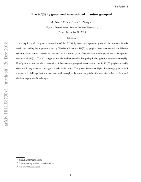 (PDF) The $SU(3)$ $A_1$ graph and its associated quantum groupoid