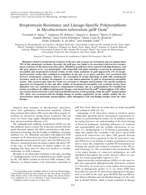 (PDF) Streptomycin Resistance and Lineage-Specific Polymorphisms in ...