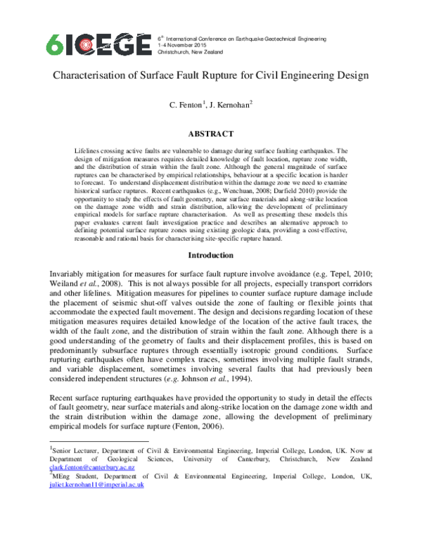 (PDF) Characterisation of Surface Fault Rupture for Civil Engineering ...