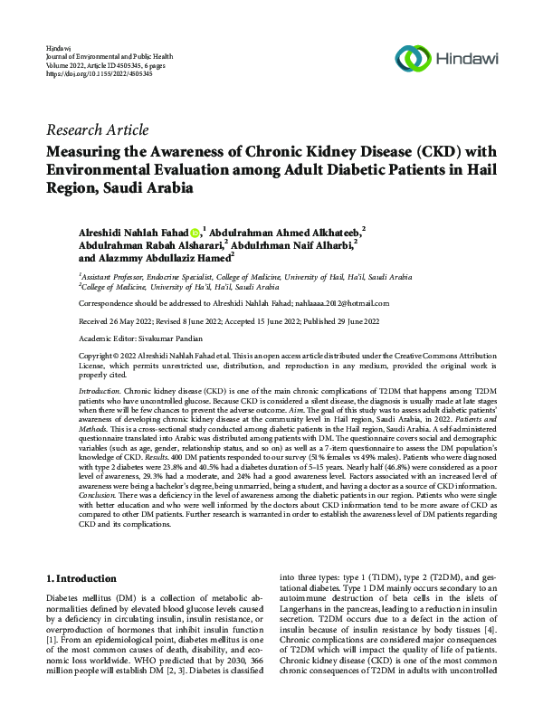 (PDF) Measuring the Awareness of Chronic Kidney Disease (CKD) with ...