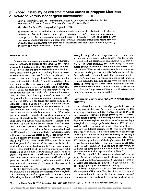 (PDF) Enhanced instability of extreme motion states in propyne ...